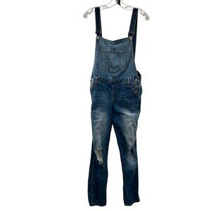 KanCan Women's Open Back Denim Overalls Slim Leg Distressed Size Small